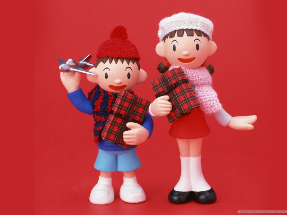 Christmas Themed Dolls Holding Gifts And Toy Plane