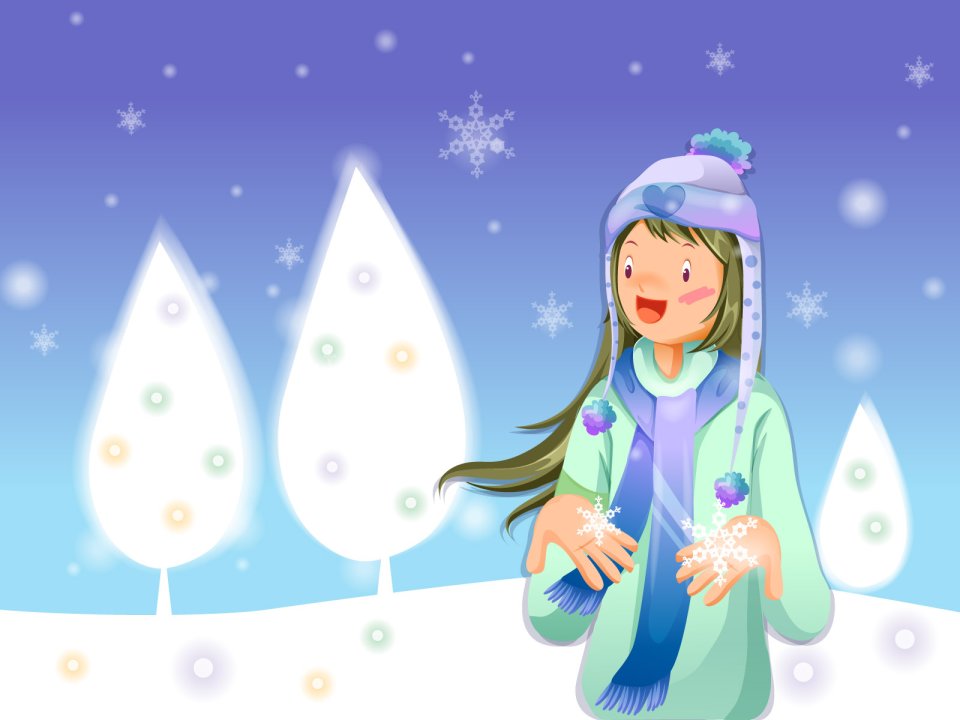 Anime Style Winter Snow Scene Illustration Happy Girl
