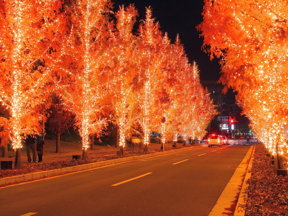 日本城市街道璀璨圣诞灯光夜景
