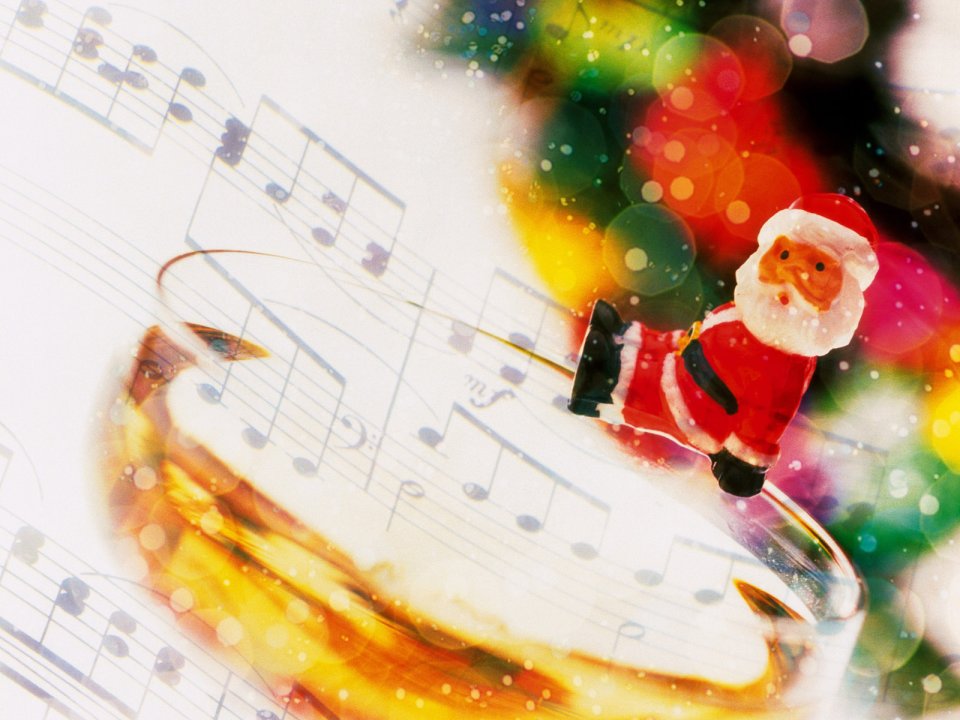 Santa Claus And Musical Score With Bokeh