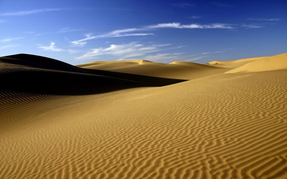 Sunny Blue Sky Golden Desert Sand Dunes Wallpaper