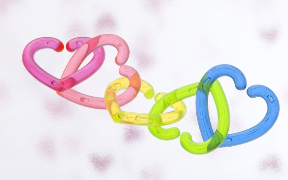 Colorful Transparent Heart Shaped Plastic Rings Macro
