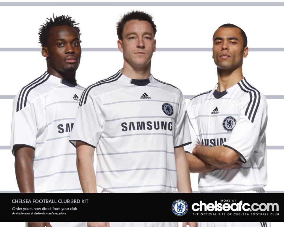 Chelsea Fc White Third Kit Promotional Photo Terry Essien Ashley Cole