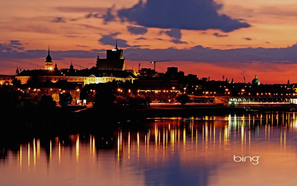 Warsaw Poland Vistula River Sunset Night Cityscape