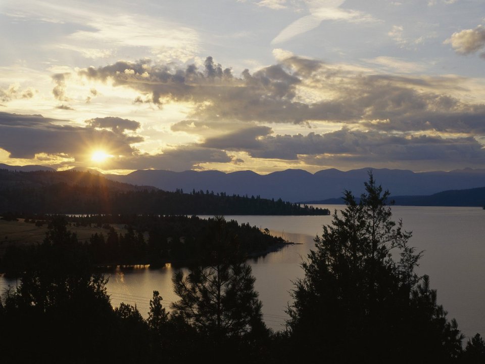Montana Flathead Lake Wild Horse Island Sunset Landscape