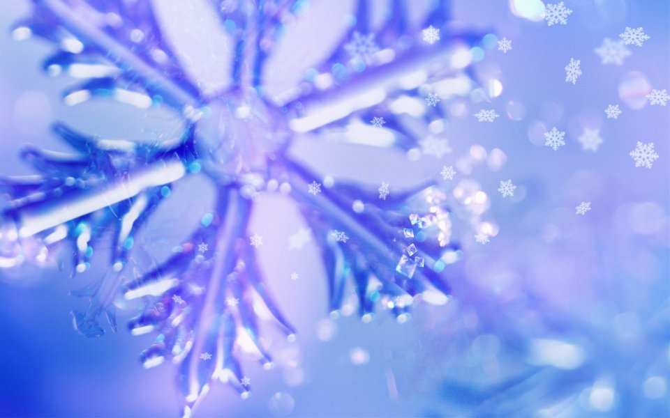 Dreamy Blue Macro Snowflake Winter Background