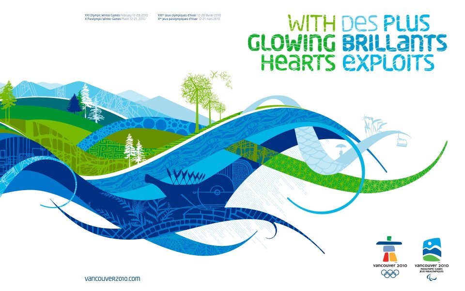 2010 Vancouver Winter Olympics Poster With Glowing Hearts
