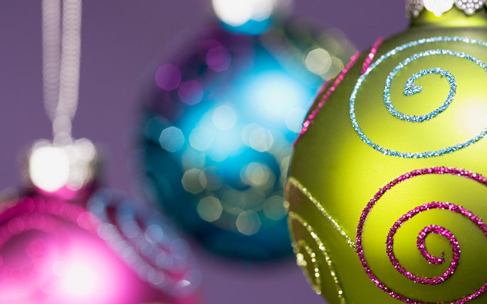Colorful Christmas Ornaments Macro Photography