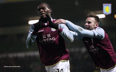 Aston Villa Players Celebrating Goal Scene