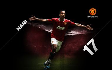 Manchester United Legend Nani 17 Jersey Celebration Poster Wallpaper