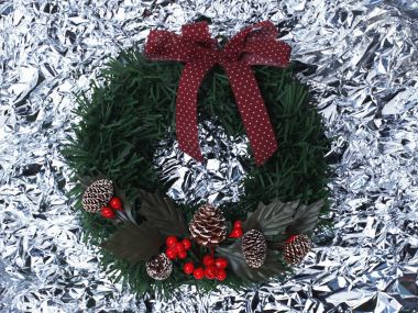 Christmas Wreath On Foil Background