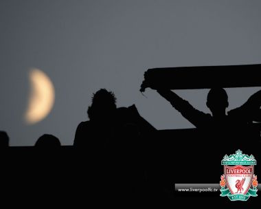 Liverpool Fc Fans Silhouette At Dusk With Crescent Moon