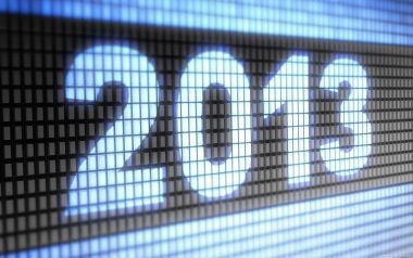 Close Up Of 2013 On Blue Pixel Grid Screen