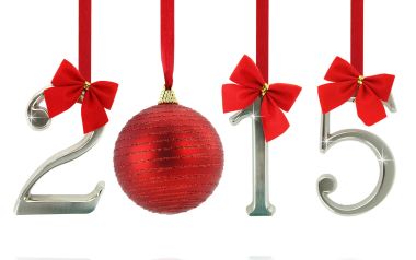 2015新年庆祝银色数字与红色圣诞球装饰