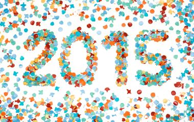 水彩风格五彩纸屑拼成的2015新年庆祝壁纸