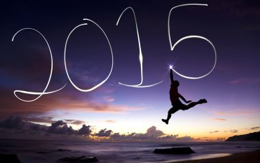 海边日落光绘艺术「2015」剪影人物跳跃庆祝