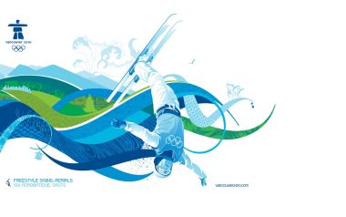 2010温哥华冬奥会自由式滑雪空中技巧主题插画