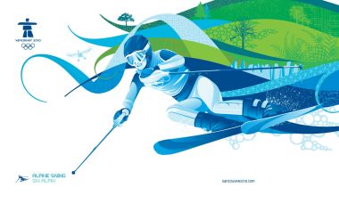 2010温哥华冬奥会高山滑雪项目宣传插画