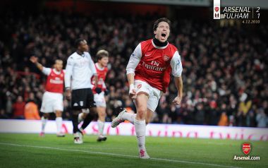 Arsenal Player Celebrating Goal In Premier League Match Against Fulham