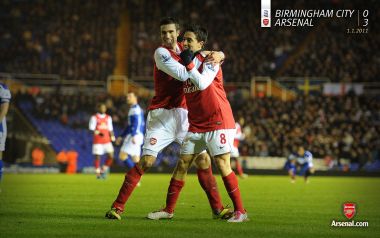 Arsenal Players Celebrating Against Birmingham City Match