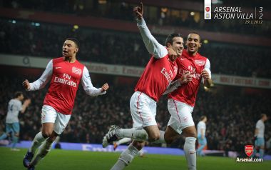 Arsenal Players Celebrating Goal At Emirates Stadium