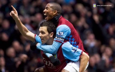 Aston Villa Players Celebrating Goal Moment Premier League Football