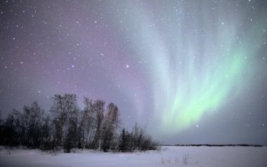 加拿大西北地区极光雪原夜景