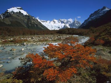 阿根廷巴塔哥尼亚洛斯格拉希亚雷斯国家公园塞罗托雷峰秋景