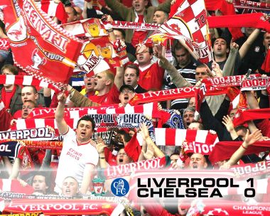 Liverpool 1 0 Chelsea Football Match Fans Cheering Scene