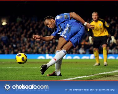 Didier Drogba Chelsea FC Match Kick Moment Wallpaper