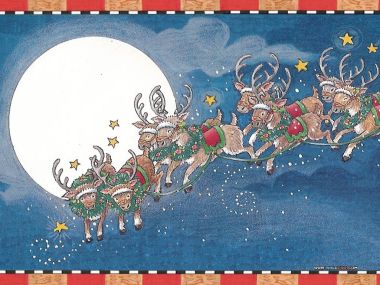 水彩插画风格圣诞驯鹿满月夜空壁纸