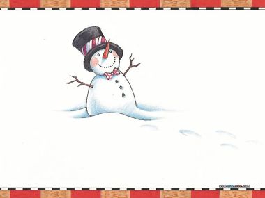 水彩风格戴高顶礼帽的可爱雪人圣诞壁纸