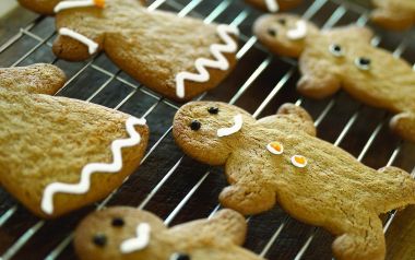 Close Up Of Freshly Baked Christmas Gingerbread Men Cookies