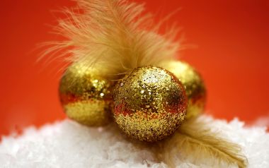 Close Up Gold Glitter Christmas Ornaments