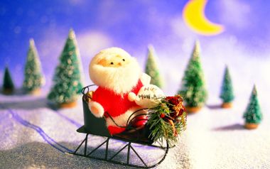 Santa Claus In Sleigh Miniature Winter Scene