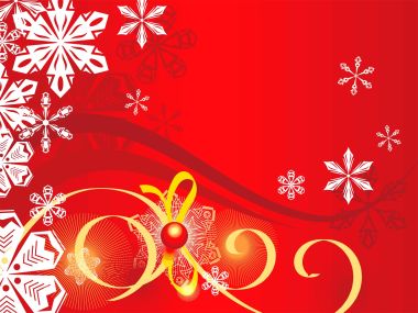 Red Background Snowflakes And Golden Ribbon Christmas Vector Art