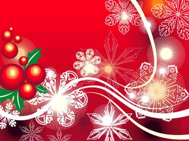 Red Background Christmas Vector Illustration Snowflakes Holly