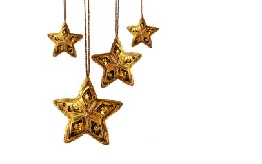 Hanging Gold Christmas Star Ornaments White Background