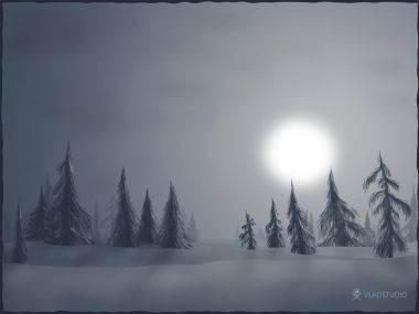 迷雾森林雪景插画