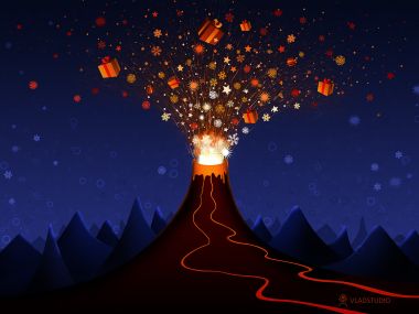 Fantasy Christmas Volcano Gifts Illustration