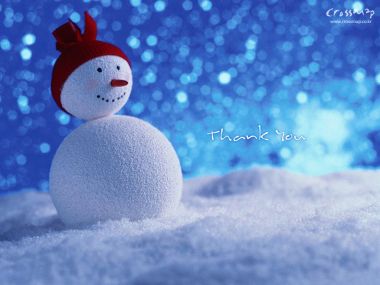 蓝色梦幻背景下的可爱雪人冬季感谢壁纸