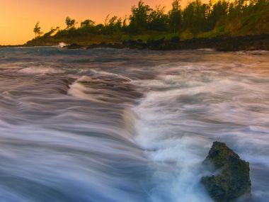 Flat Reef Seascape Kauai Hawaii Sunset Long Exposure