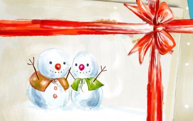Watercolor Cute Snowman Couple Christmas Gift Illustration