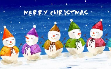 Hand Drawn Colorful Snowmen Merry Christmas Illustration