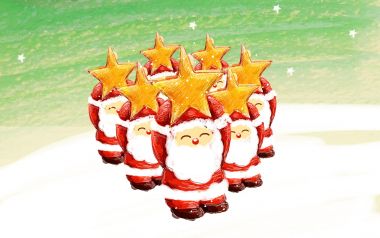 Hand Drawn Cute Santa Claus And Golden Stars Illustration