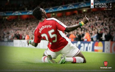 Arsenal's Adebayor Celebrates Goal (2008 Champions League Arsenal 4 0 Porto)