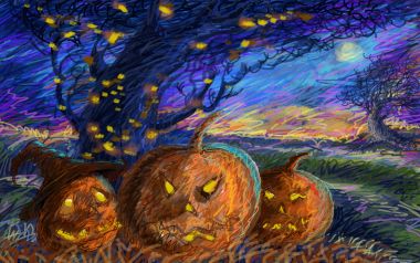 Van Gogh Style Halloween Pumpkin Night Sky