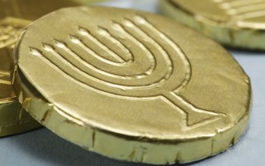 Hanukkah Gold Foil Chocolate Menorah Close Up