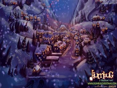 Humbug圣诞主题插画：梦幻雪夜中的童话小镇