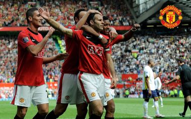 Manchester United Players Celebrating At Old Trafford Stadium